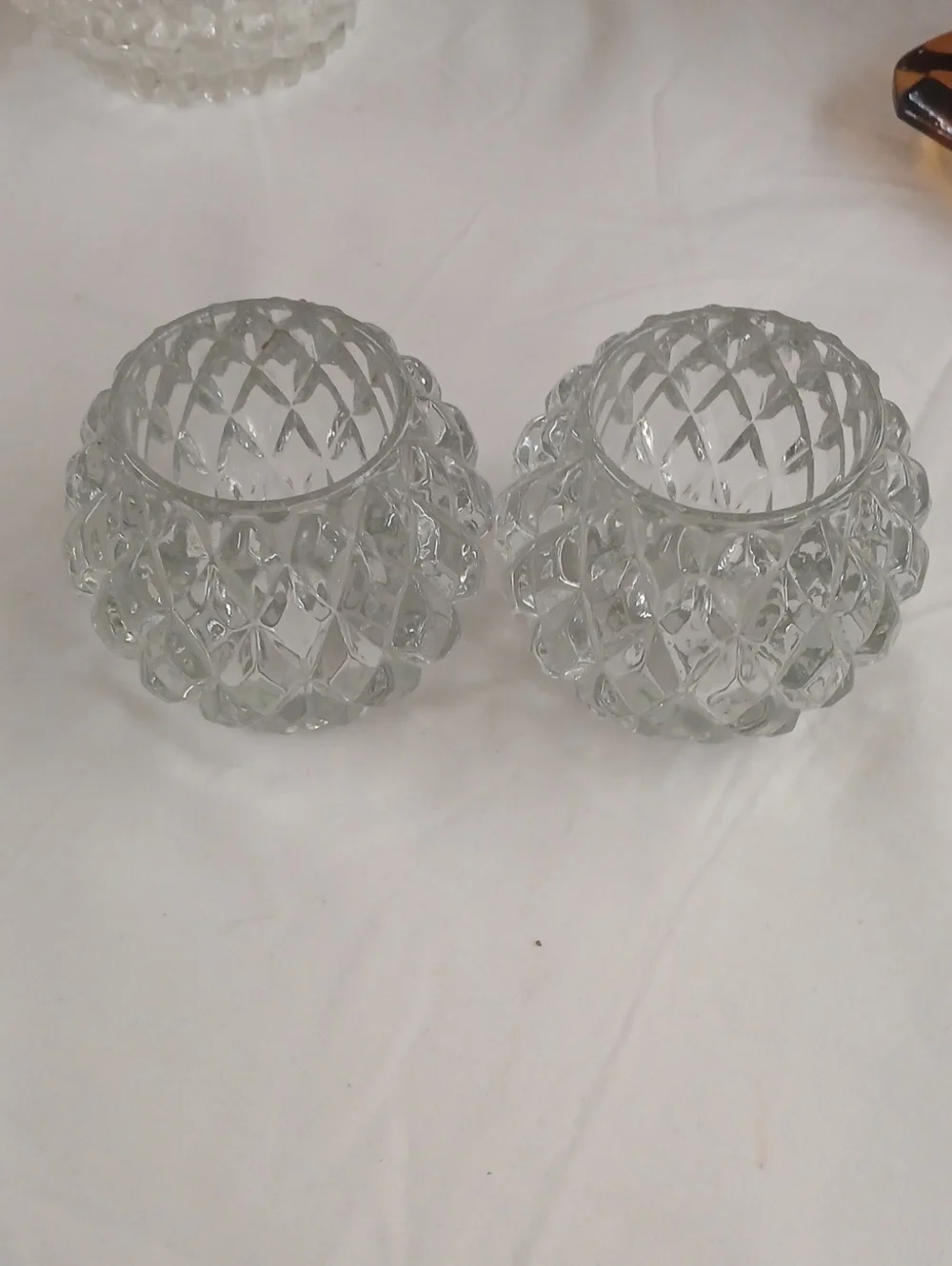 Clear Glass Textured Votive Candle Holders - Set of 2